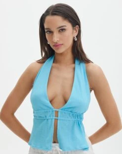 Linen Tailored Vest -GLASSONS CLOTHING ainsley apron blouse wet n wild front bv108528tex 2