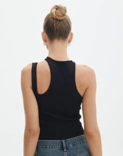 Cut Out Ribbed Tank Top -GLASSONS CLOTHING alutha asym knit top black back kv143264vn
