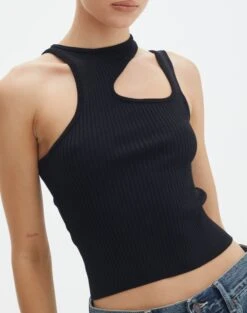 Cut Out Ribbed Tank Top -GLASSONS CLOTHING alutha asym knit top black imageback kv143264vn
