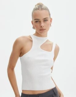 Cut Out Ribbed Tank Top -GLASSONS CLOTHING alutha asym knit top milk front kv143264vn