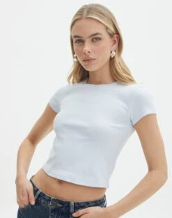 Ribbed Crew Neck Tee -GLASSONS CLOTHING angeles rib baby t shirt break the ice front ts119559ocot 2