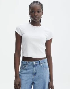 Ribbed Crew Neck Tee -GLASSONS CLOTHING angeles rib baby t shirt white detail ts119559ocot