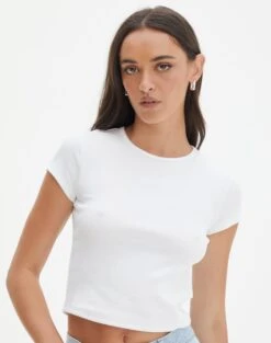 Ribbed Crew Neck Tee -GLASSONS CLOTHING angeles rib baby t shirt white front ts119559ocot 2