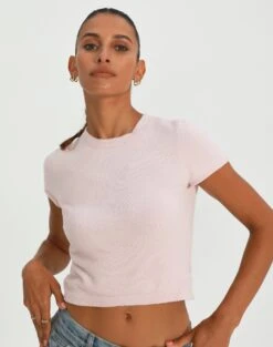 Twist Front Rib Knit Crop Top -GLASSONS CLOTHING aria cap sleeve knit top rose and thorne front ks106650sf 1