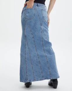 Panelled Denim Maxi Skirt -GLASSONS CLOTHING arizona midi skirt anwar blue wash back sl91950dnm
