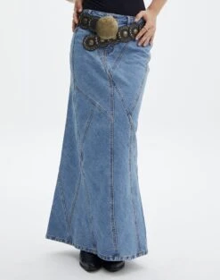 Panelled Denim Maxi Skirt -GLASSONS CLOTHING arizona midi skirt anwar blue wash full sl91950dnm