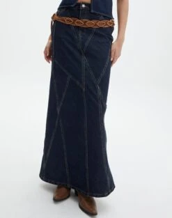 Panelled Denim Maxi Skirt -GLASSONS CLOTHING arizona midi skirt last rodeo indigo full sl91950dnm