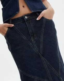 Panelled Denim Maxi Skirt -GLASSONS CLOTHING arizona midi skirt last rodeo indigo imageback sl91950dnm