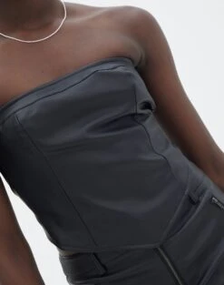 Faux Leather Tie Back Scarf Top 25 Faux Leather Tie Back Scarf Top -GLASSONS CLOTHING ava apron strapless top black imageback bv111472pu