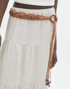 Statement Silver Buckle Belt -GLASSONS CLOTHING bambi beaded belt dark brown front be141581rop