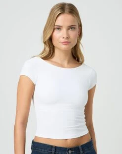 Supersoft Backless Short Sleeve Top 27 Supersoft Backless Short Sleeve Top -GLASSONS CLOTHING bayley backless top white front ts73693pch 2