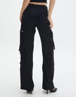 Satin Zip Pocket Cargo Pants 25 Satin Zip Pocket Cargo Pants -GLASSONS CLOTHING bella satin cargo pants black back pw106522sat