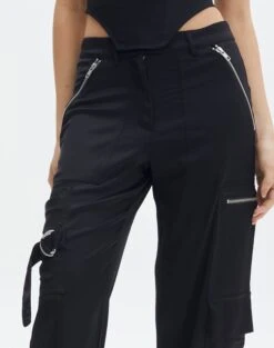 Satin Zip Pocket Cargo Pants 26 Satin Zip Pocket Cargo Pants -GLASSONS CLOTHING bella satin cargo pants black imageback pw106522sat