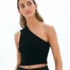 One Shoulder Open Back Strappy Tank -GLASSONS CLOTHING bibby backless knit black front kv94524knt