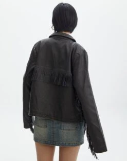 Faux Leather Tassel Jacket -GLASSONS CLOTHING billy jo tassel jacket worn black back jw133140pu