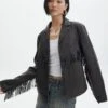 Faux Leather Tassel Jacket -GLASSONS CLOTHING billy jo tassel jacket worn black front jw133140pu