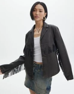 Faux Leather Tassel Jacket
