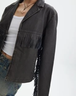 Faux Leather Tassel Jacket -GLASSONS CLOTHING billy jo tassel jacket worn black imageback jw133140pu