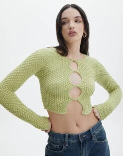 Seamless Cropped Long Sleeve -GLASSONS CLOTHING bobby bubble stitch cardi beginners luck front kc106197knt 2