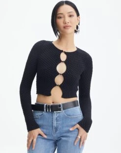 Bubble Stitch Long Sleeve Button Up Top