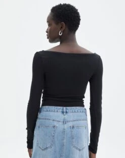 Boat Neck Long Sleeve Top -GLASSONS CLOTHING bonnie boat neck black back tl93310vis