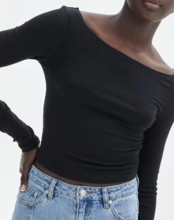 Boat Neck Long Sleeve Top -GLASSONS CLOTHING bonnie boat neck black imageback tl93310vis