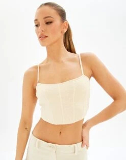 Zip Up Knit Cropped Hoodie -GLASSONS CLOTHING bonnie knit top rice cake front kv55075knt 2