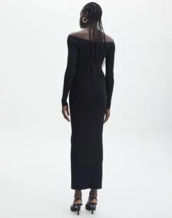 Ribbed Off Shoulder Long Sleeve Maxi Dress 25 Ribbed Off Shoulder Long Sleeve Maxi Dress -GLASSONS CLOTHING boston bardot knit dress black imageback kd109828rib