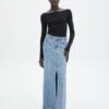 Front Split Denim Maxi Skirt