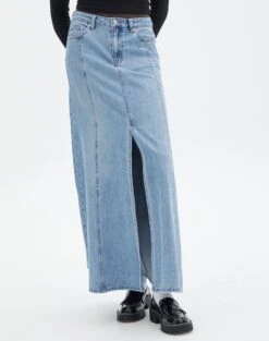 GLASSONS CLOTHING -GLASSONS CLOTHING california split front denim maxi skirt riley vintage wash full sl117834dnm