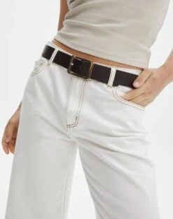 Square Buckle Belt -GLASSONS CLOTHING camelia classic buckle belt browngold front be134198pu 1
