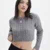 Cable Knit Long Sleeve Crop Top 1 Cable Knit Long Sleeve Crop Top -GLASSONS CLOTHING capricorn cable knit top grey marle front kl55029knt