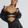 Cut Out Satin Bodysuit -GLASSONS CLOTHING cartia cut out bodysuit black front tb106803sat 10