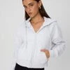 Cropped Zip Through Hoodie -GLASSONS CLOTHING casa cropped zip through hoodie snow marle front tc127015cot 5