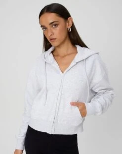 Cropped Knit V Neck Jumper -GLASSONS CLOTHING casa cropped zip through hoodie snow marle front tc127015cot 6