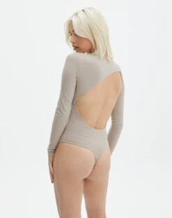 Supersoft Backless Long Sleeve Bodysuit -GLASSONS CLOTHING cassidy cut out bodysuit dusty mink back tb118064pch