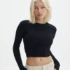 Long Sleeve Ribbed Knit Top 2 Long Sleeve Ribbed Knit Top -GLASSONS CLOTHING chutney crew neck black front kl79026vn 3