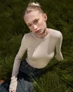 Long Sleeve Ribbed Knit Top -GLASSONS CLOTHING chutney crew neck what the shell front kl79026vn 2