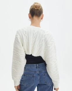 Oversized Cable Knit Long Sleeve Shrug -GLASSONS CLOTHING cinny scroll cable knit shrug milk back kc113915cab