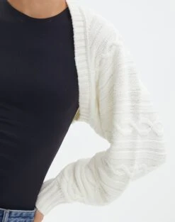 Oversized Cable Knit Long Sleeve Shrug -GLASSONS CLOTHING cinny scroll cable knit shrug milk imageback kc113915cab