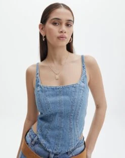 Denim Panelled Strapless Corset -GLASSONS CLOTHING co arizona denim corset riley vintage wash front bv102322rdnm 1