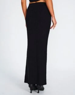 Ribbed Knit Maxi Skirt -GLASSONS CLOTHING co astor textured knit midi skirt black back sl109352knt