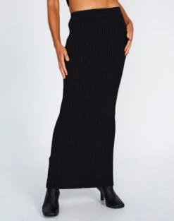 Ribbed Knit Maxi Skirt -GLASSONS CLOTHING co astor textured knit midi skirt black full sl109352knt