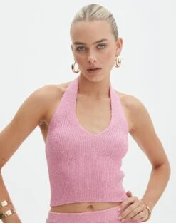 Shimmer Knit Mini Skirt 35 Shimmer Knit Mini Skirt -GLASSONS CLOTHING co fabulosa sparklie halter gimme guava front kv143347met 1