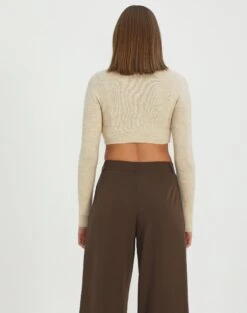 Knit Long Sleeve Cropped Cardigan -GLASSONS CLOTHING co flee two button up knit what the shell back kc94537non