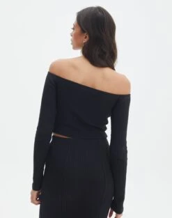 Off Shoulder Flared Long Sleeve Top -GLASSONS CLOTHING co gigi off shoulder top black back tl127028rib