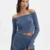 Off Shoulder Long Sleeve Top -GLASSONS CLOTHING co gigi off shoulder top washed denim front tl127028ribw