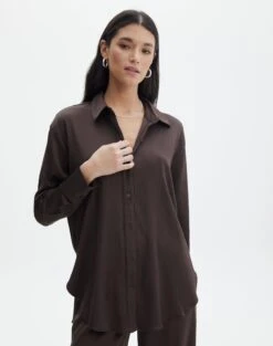Satin Long Sleeve Shirt 24 Satin Long Sleeve Shirt -GLASSONS CLOTHING co gloria textured shirt its soy cute front bl127680tex 1