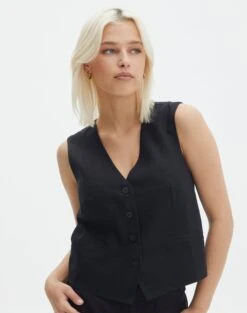 Faux Leather Tie Back Scarf Top 41 Faux Leather Tie Back Scarf Top -GLASSONS CLOTHING co harley linen vest black front bv128737tlin