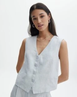 Linen Tailored Vest -GLASSONS CLOTHING co harley linen vest icecapmilk detail bv128737tcd
